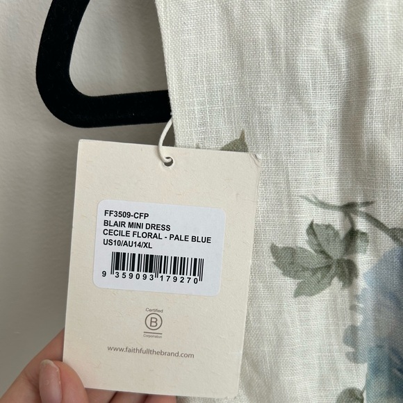 Faithfull The Brand Blue Floral Linen Mini Dress NWT | Summer Cottagecore 10 - Picture 7 of 12